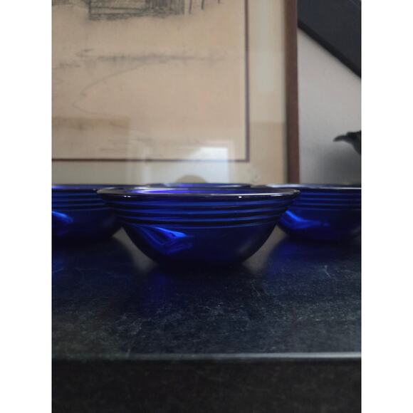 Bormioli Rocco Forum Saphir Cobalt Blue Ribbed Glass Bowls Set of 4 – 5.5" - Picture 3 of 7